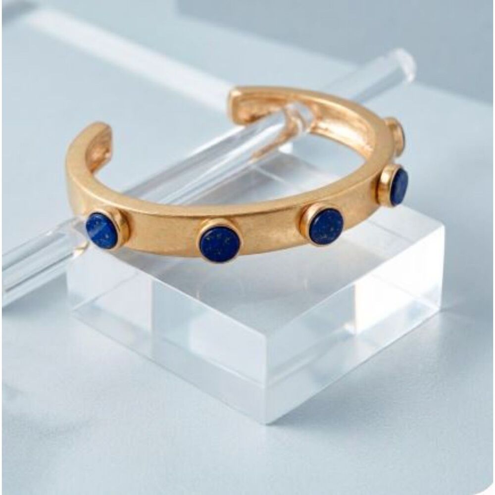 J.Crew Women's Matte Gold Blue Lapis Stone Cuff Bracelet NWOT 68